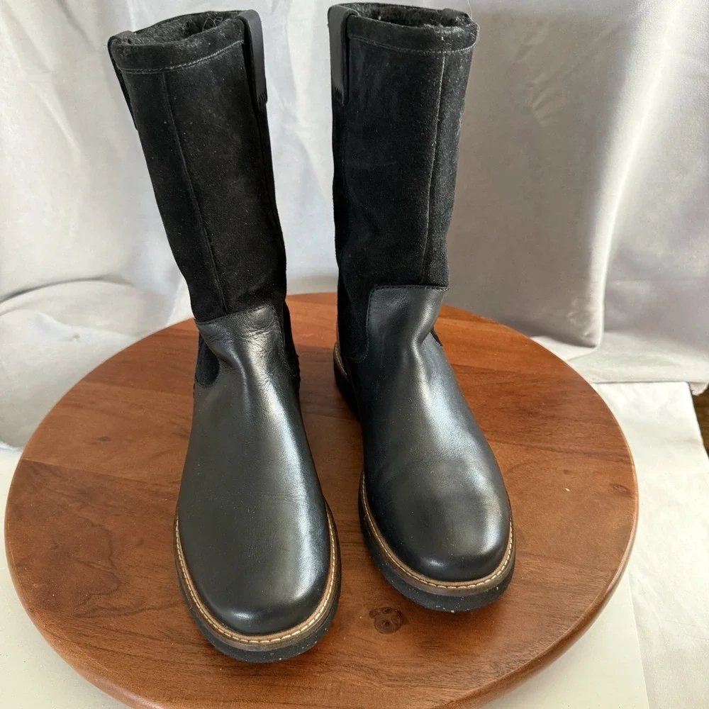 Clark's  Black Glick Elmfield Mid-Calf Leather/Suede casual Boots Women's Sz 10